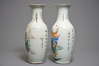 Two large Chinese famille rose figural vases, 19/20th C.