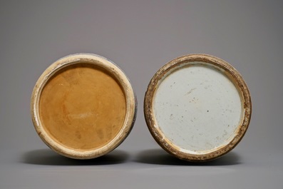 Two large Chinese famille rose vases with figurative design, 19th C.
