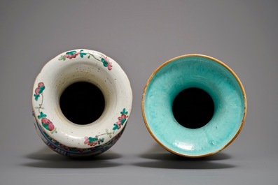 Two large Chinese famille rose vases with figurative design, 19th C.