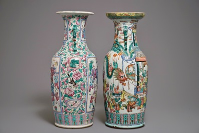 Two large Chinese famille rose vases with figurative design, 19th C.