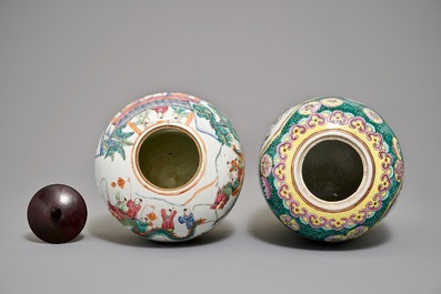 Five Chinese iron red and famille rose vases, 19/20th C.