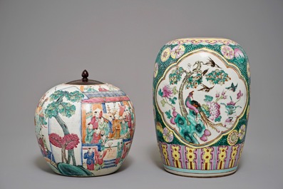 Five Chinese iron red and famille rose vases, 19/20th C.