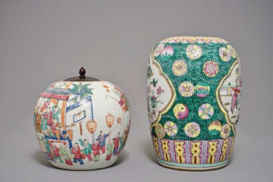 Five Chinese iron red and famille rose vases, 19/20th C.