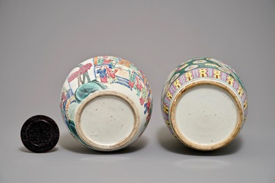Five Chinese iron red and famille rose vases, 19/20th C.