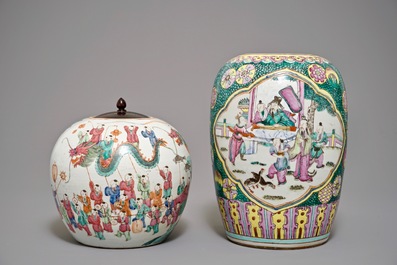 Five Chinese iron red and famille rose vases, 19/20th C.