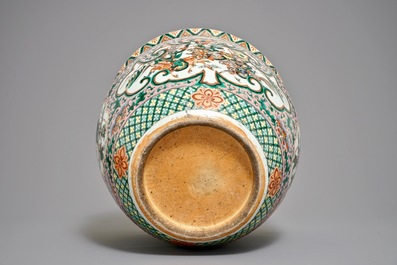 A Chinese famille rose jardini&egrave;re with design of warriors, 19th C.