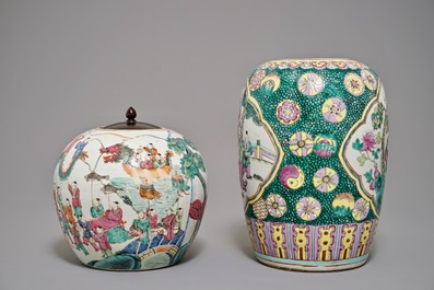 Five Chinese iron red and famille rose vases, 19/20th C.