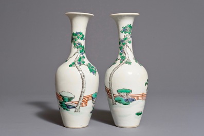 A pair of Chinese famille verte vases, 19th C