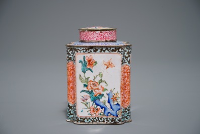 A Chinese Canton enamel tea caddy and cover, Qing