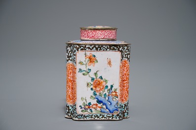 A Chinese Canton enamel tea caddy and cover, Qing