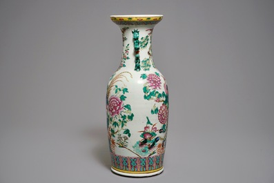 A large Chinese famille rose vase with phoenixes, 19th C.
