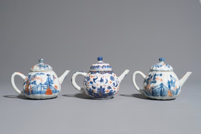Three Chinese Imari-style teapots and covers, Kangxi