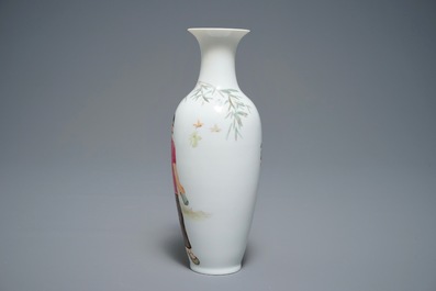 A Chinese famille rose eggshell vase with a Red Cross nurse, Cultural Revolution, 20th C.
