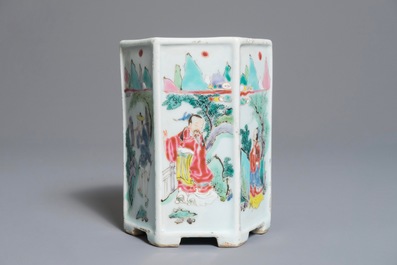 A Chinese hexagonal famille rose brush pot, Yongzheng
