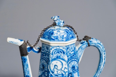 A rare Chinese blue and white "Europa and the bull" coffee pot, Kangxi