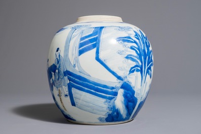 Een blauwwitte Chinese gemberpot met spelende jongens, Kangxi