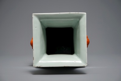 A square Chinese qianjiang cai vase, 19/20th C.