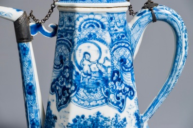 A rare Chinese blue and white "Europa and the bull" coffee pot, Kangxi