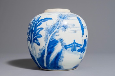 Een blauwwitte Chinese gemberpot met spelende jongens, Kangxi