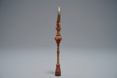 A Chinese gilt and silvered bronze winding key for a qin, Han or later