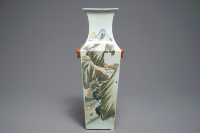 A square Chinese qianjiang cai vase, 19/20th C.