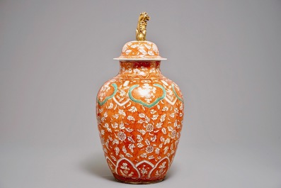 A large coral-ground vase and cover with floral design, Samson, Paris, 19th C.