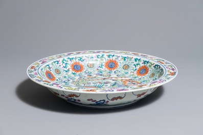 A large Chinese doucai 'Dragon and phoenix' charger, Yongzheng mark, Republic, 20th C.