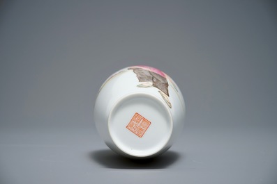 A Chinese famille rose eggshell vase with a Red Cross nurse, Cultural Revolution, 20th C.