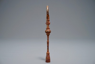 A Chinese gilt and silvered bronze winding key for a qin, Han or later