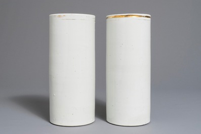 A pair of Chinese qianjiang cai landscape hat stands, 19/20th C.