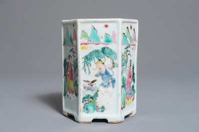 A Chinese hexagonal famille rose brush pot, Yongzheng