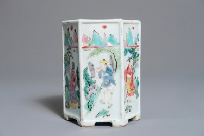 A Chinese hexagonal famille rose brush pot, Yongzheng