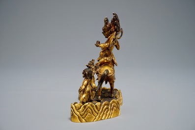 A Sino-Tibetan gilt bronze group of Palden Lhamo, 19/20th C.