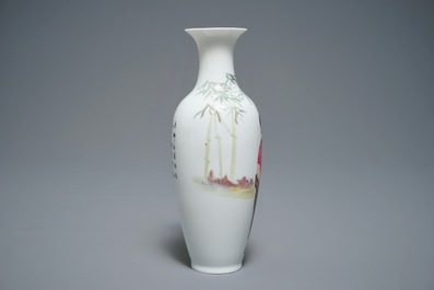 A Chinese famille rose eggshell vase with a Red Cross nurse, Cultural Revolution, 20th C.