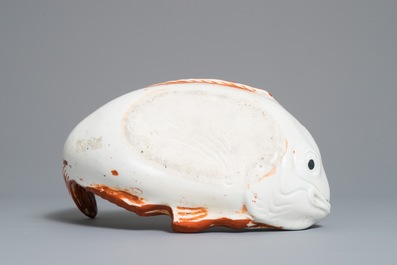 A rare Chinese iron red and gilt carp tureen and cover, Qianlong