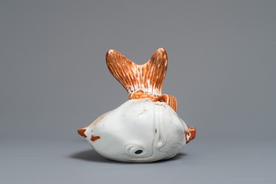 A rare Chinese iron red and gilt carp tureen and cover, Qianlong