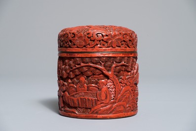 Two Chinese cinnabar lacquer covered boxes, one with Qianlong mark, 19/20th C.