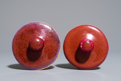 A pair of Chinese monochrome oxblood-glazed ginger jars and covers, 19th C.