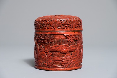 Two Chinese cinnabar lacquer covered boxes, one with Qianlong mark, 19/20th C.
