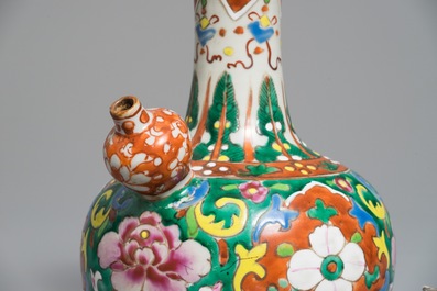 A Chinese silver-mounted famille rose Peranakan or Straits market kendi, 19th C.