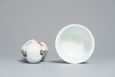 A Chinese famille rose stem cup and a Hoho twin figure, Yongzheng/Qianlong