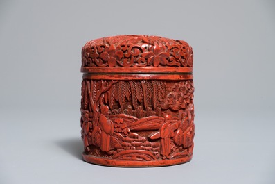 Two Chinese cinnabar lacquer covered boxes, one with Qianlong mark, 19/20th C.
