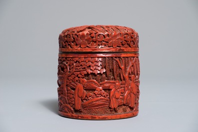Two Chinese cinnabar lacquer covered boxes, one with Qianlong mark, 19/20th C.