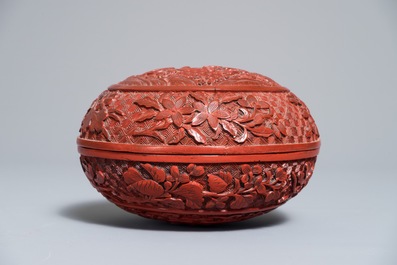 Two Chinese cinnabar lacquer boxes with dragons and figures in a landscape, 19/20th C.