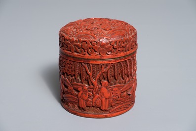 Two Chinese cinnabar lacquer covered boxes, one with Qianlong mark, 19/20th C.