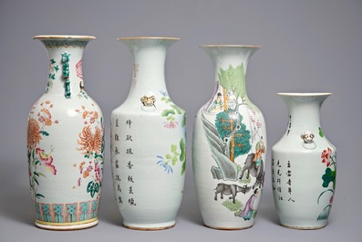 Vier diverse Chinese famille rose vazen, 19/20e eeuw