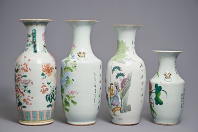 Vier diverse Chinese famille rose vazen, 19/20e eeuw