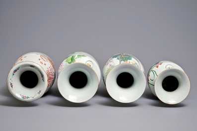 Vier diverse Chinese famille rose vazen, 19/20e eeuw