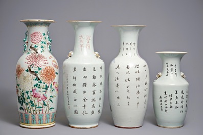Vier diverse Chinese famille rose vazen, 19/20e eeuw