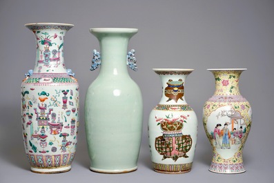 Four Chinese famille rose and blue and white vases, 19/20th C.